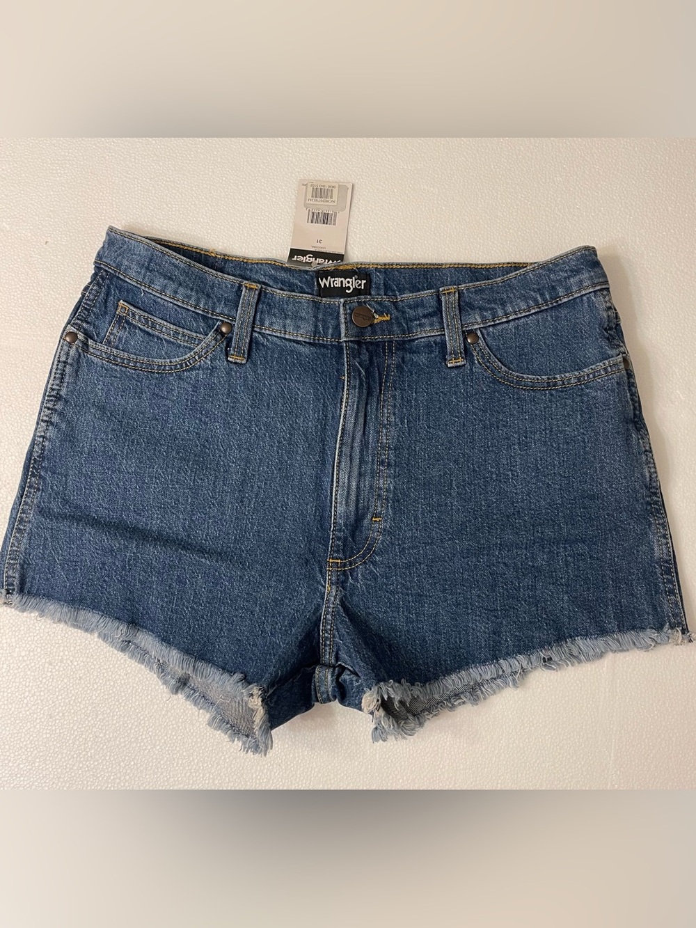 Wrangler Dark Blue Denim Frayed Hem Jean Shorts